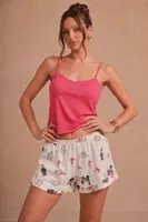 Sevimli Puantiyeli Kedi Baskılı V Yaka Askılı Kadın Şort Takımı Bella Notte 7930 Pembe farklı açı