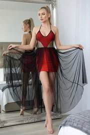 Sistina Transparan Fantazi Saten Gecelik Sistina 071