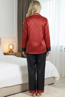 Sistina Puantiyeli Kırmızı Saten Pijama Takım Sistina 1621 - Alternatif Görünüm