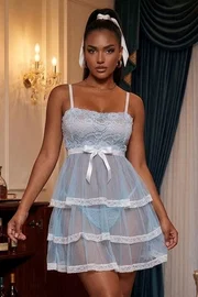 Sistina Dantelli Mavi Beyaz Askılı Fantazi Gecelik Sistina 686