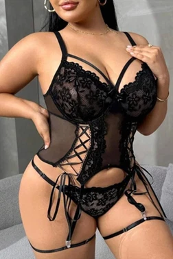 Siyah Büyük Beden Fantazi Bodysuit Takımı İzabel 14001