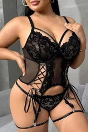 Siyah Büyük Beden Fantazi Bodysuit Takımı İzabel 14001