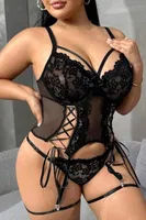 Siyah Büyük Beden Fantazi Bodysuit Takımı İzabel 14001 Siyah