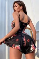 Siyah Çiçek Desenli Dantel ve Kurdele Detaylı Transparan Tulum Gecelik Bella Notte 36171 Siyah görsel 5