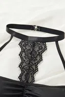 Siyah Dantel Detaylı Transparan Korse Görünümlü Halter Yaka Sırtı Açık Vücuda Oturan Mini Gecelik Bella Notte 35543 Siyah görsel 7