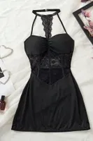 Siyah Dantel Detaylı Transparan Korse Görünümlü Halter Yaka Sırtı Açık Vücuda Oturan Mini Gecelik Bella Notte 35543 Siyah görsel 8