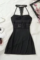 Siyah Dantel Detaylı Transparan Korse Görünümlü Halter Yaka Sırtı Açık Vücuda Oturan Mini Gecelik Bella Notte 35543 Siyah görsel 6