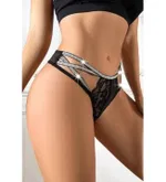 Siyah Dantel ve Parlak Şerit Detaylı Fantazi Tanga Külot Feel Lady 1001 Siyah detay görünüm