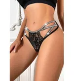Siyah Dantel ve Parlak Şerit Detaylı Fantazi Tanga Külot Feel Lady 1001 Siyah farklı açı