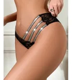Siyah Dantelli Yanı Simli Şeritli Fantezi Külot Feel Lady F1061 Siyah görsel 5