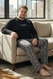 Siyah Erkek Uzun Kollu Pijama Takım Tekten 8260