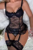 Siyah Fırfır Detaylı Dantel Transparan Fantezi Gecelik Jartiyer Feel Lady F251 Siyah görsel 5