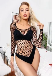 Siyah Geniş Fileli Uzun Kollu Body Vücut Çorabı So Beautiful 2466