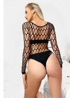 Siyah Geniş Fileli Uzun Kollu Body Vücut Çorabı So Beautiful 2466 Siyah detay görünüm