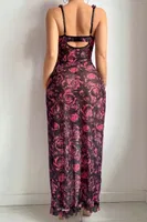 Siyah Gül Desenli Uzun Fantezi Gecelik Lily Bianca LB-267 Siyah farklı açı