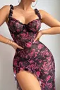Siyah Gül Desenli Uzun Fantezi Gecelik Lily Bianca LB-267