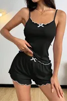 Siyah İp Askılı Yazlık Şort Pijama Takı Real Passione S-39 Siyah görsel 6