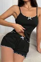 Siyah İp Askılı Yazlık Şort Pijama Takı Real Passione S-39