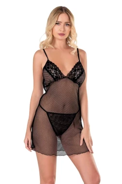 Ahu Lingerie Siyah Kısa File-Tül Gecelik Ahu Primoda 8124