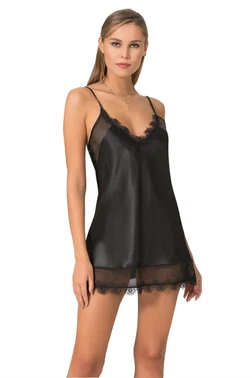 Ahu Lingerie Siyah Kısa Saten Gecelik Ahu Primoda 8092