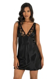 Ahu Lingerie Siyah Kısa Saten Gecelik Ahu Primoda 8205