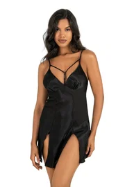 Ahu Lingerie Siyah Kısa Saten Gecelik Ahu Primoda 8236