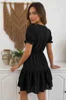 Siyah Kruvaze Yaka Fırfırlı Elbise Bella Notte E-5761 Siyah görsel 7