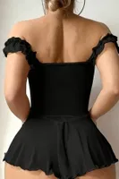 Siyah Madonna Yaka Fırfırlı Transparan Gecelik Bella Notte 36197 Siyah detay görünüm