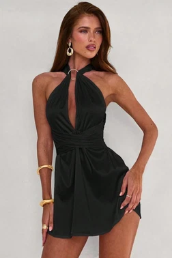 Real Passione Siyah Mini Dekolteli Seksi Kadın Elbise Real Passione E1056