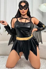 Jesica Bella Siyah Parlak Kumaş Seksi Yarasa Kadın Cosplay Kostüm Jesica Bella JB-15042