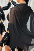 Siyah Parlak Kumaş Seksi Yarasa Kadın Cosplay Kostüm Jesica Bella JB-15042 Siyah farklı açı