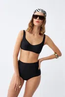 Siyah Pedli Kare Yaka Yüksek Bel Bikini Takımı Akbeniz 35018 Siyah görsel 4