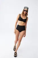 Siyah Pedli Kare Yaka Yüksek Bel Bikini Takımı Akbeniz 35018 Siyah