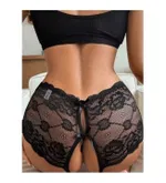 Siyah Renk Önü Arkası Ağı Açık Kurdeleli Şort Külot Feel Lady F1045 Siyah detay görünüm