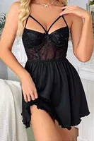 Siyah Saten İpli Fantezi Gecelik Dantelli Real Passione 2148 Siyah