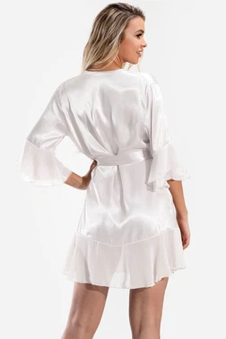 NBB Saten Kısa Tüllü Sabahlık Belden Bağlamalı Klasik Kesim NBB 3100 - Alternatif Görünüm