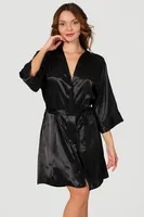 Siyah Saten Yazı İşlemeli Kuşak Bağlamalı Bride Sabahlık NBB 3232 Siyah