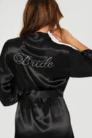 Siyah Saten Yazı İşlemeli Kuşak Bağlamalı Bride Sabahlık NBB 3232 Siyah detay görünüm