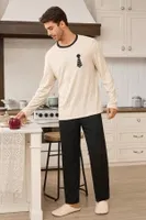 Siyah Sevimli Fiyonk-Kravat Desenli Erkek Çift Pijama Takımı Bella Notte CP-7571 Siyah