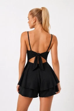 Siyah Sırt Dekolteli Mini Tulum Bella Notte T-6531 - Alternatif Görünüm