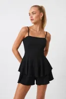 Siyah Sırt Dekolteli Mini Tulum Bella Notte T-6531 Siyah