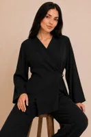 Siyah Tensel Dokuma Kruvaze Bağlamalı Alt Üst Takım Bella Notte 53245 Siyah farklı açı