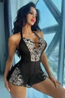 Siyah Transparan Tül Kumaşlı, Çiçek Dantel Detaylı Halter Yaka Sırt Dekolteli Kısa Etekli Babydoll Gecelik Bella Notte 15165 Siyah görsel 4