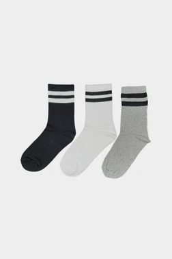 SocksTurca Socksturka 3'lü Çift Çizgili Kadın Tenis Çorabı CSOC3030 Mor