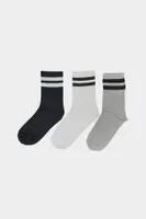 Socksturka 3'lü Çift Çizgili Kadın Tenis Çorabı CSOC3030 Mor Siyah-Beyaz-Gri