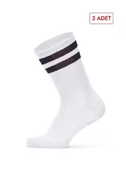 SocksTurca Socksturka 3'lü Çift Çizgili Kadın Tenis Çorabı CSOC3030 Beyaz