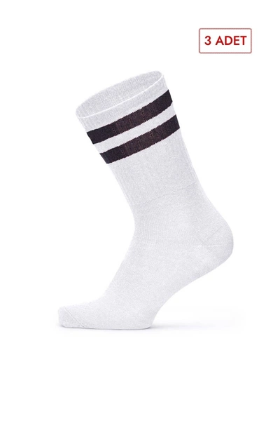 Socksturka 3'lü Çift Çizgili Kadın Tenis Çorabı CSOC3030 Beyaz