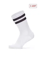 Socksturka 3'lü Çift Çizgili Kadın Tenis Çorabı CSOC3030 Beyaz Beyaz
