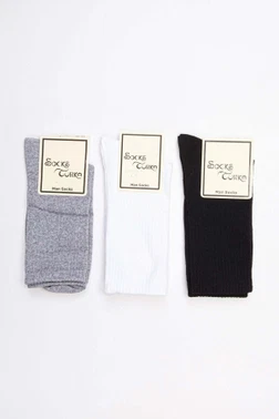 SocksTurca Socksturka 3'lü Fitilli Pamuklu Soket Çorap Mor