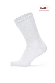 SocksTurca Socksturka 3'lü Fitilli Pamuklu Soket Çorap Beyaz